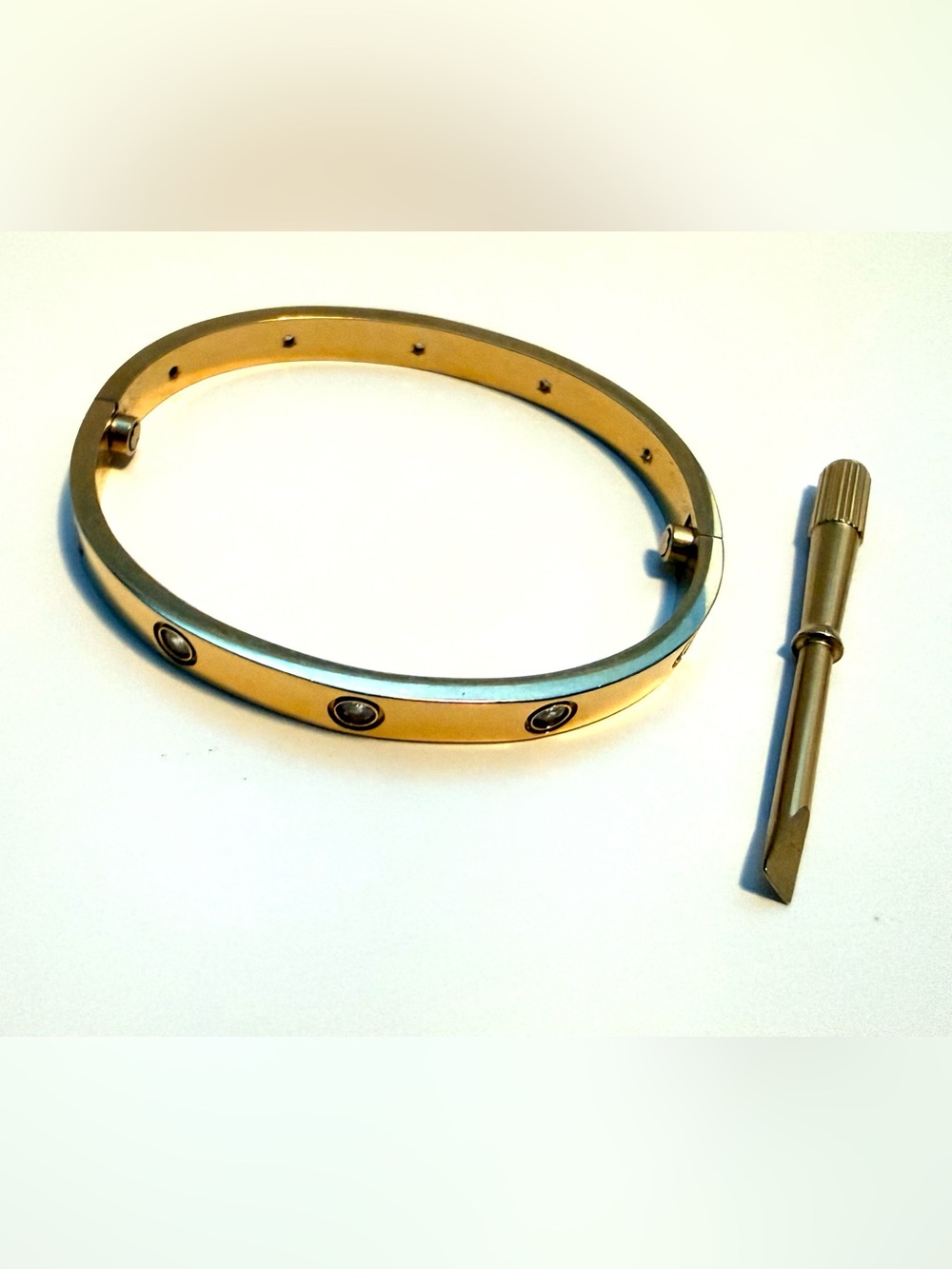 Gold-Tone with Crystals Screw Bangle Bracelet with Mini Screwdriver